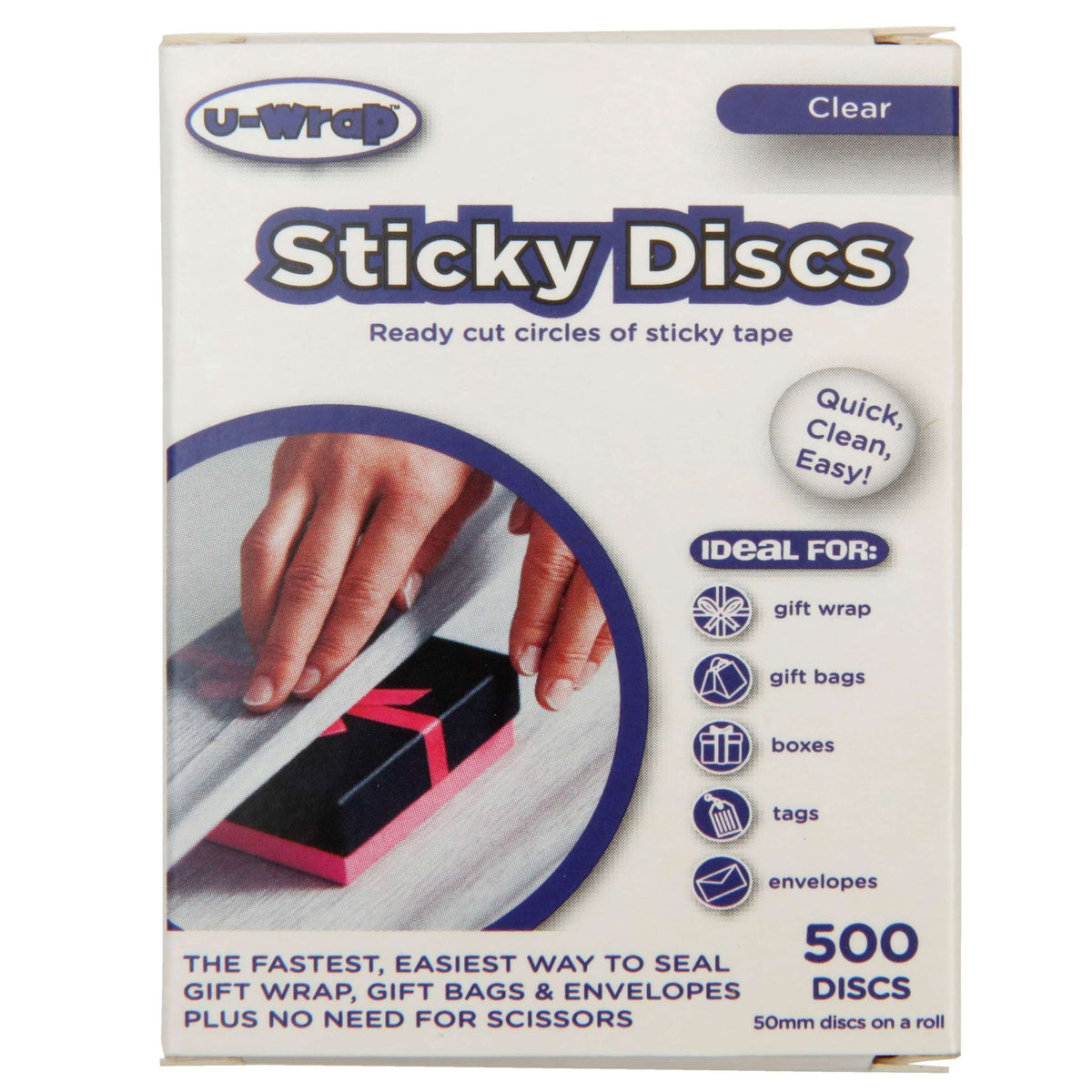 U-Wrap Sticky Tape Discs Pack x 500 (50mm dia)